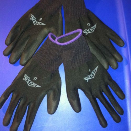 ROC BY MAGID BLACK SIZE- 6 Polyurethane/Polyester Gloves *2 Pair* Coated/Fitted