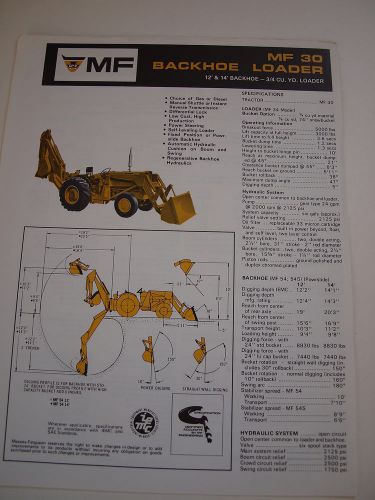Massey-ferguson mf 30 tractor loader backhoe brochure original mint &#039;70 for sale