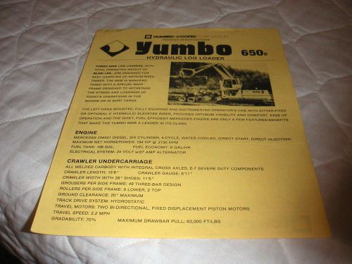 1984 YUMBO MODEL 650B HYDRAULIC LOG LOADER SALES BROCHURE