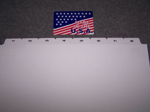 # 1-8 numbered index tab dividers 500 sets $ .99 per set made in usa for sale