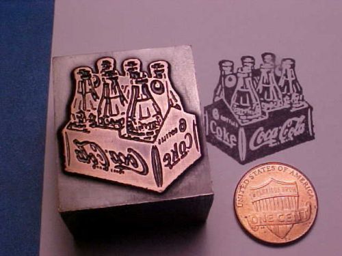Letterpress printers block coca-cola 6 pack,soda,coke! cursive logo 1899 present for sale