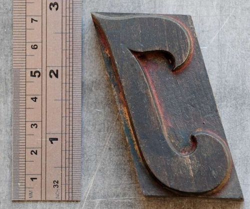 letter &#034;J&#034; fancy letterpress wood block wonderful patina alphabet old vintage