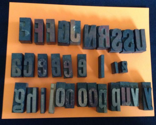 32 1-3/4&#034; Antique Printer&#039;s Type Wooden Letters Upper/Lower Not Full Alphabet