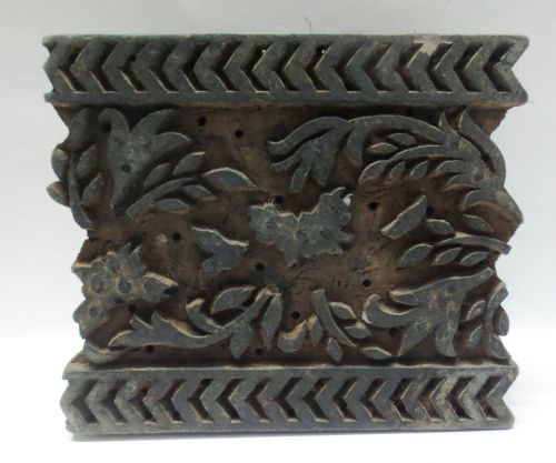 VINTAGE WOODEN HAND CARVED TEXTILE PRINTING ON FABRIC BLOCK STAMP DESIGN HOT 269