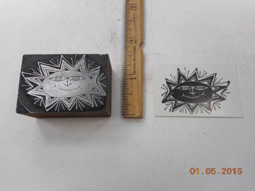 Letterpress Printing Printers Block, Sun Face with beaming Rays