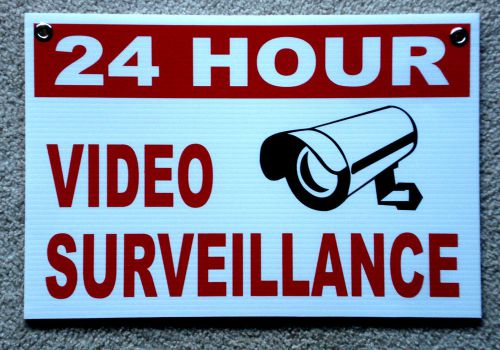 1) 24 HOUR VIDEO SURVEILLANCE Coroplast SIGN 12x18 w/Grommets NEW White Security