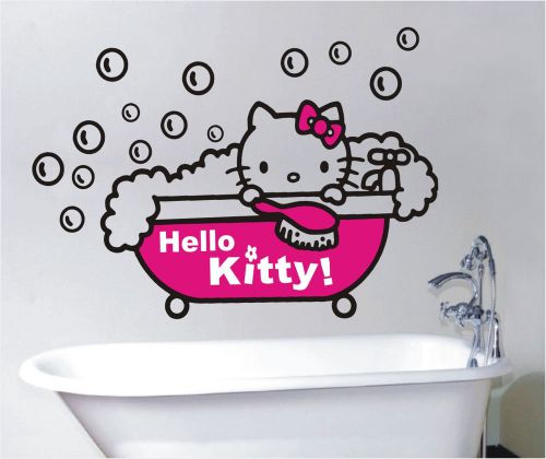 2X Hello Kitty Taking a Bath Toilet Bathroom Bedroom Wall Vinyl Sticker -1264