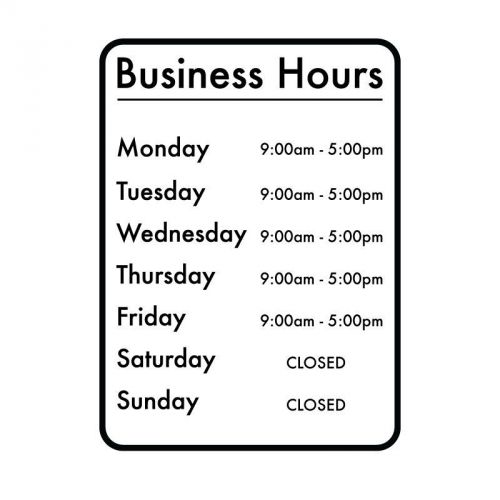Custom Business Hours Store window sticker. Vinyl decal