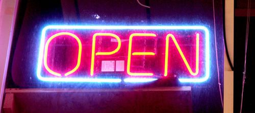 Open red &amp; blue neon sign large &amp; bright grabs customer attention from far away for sale