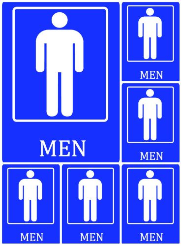 Men Bathroom Blue Restroom Sign Set Of 6 Man Wall Sign Adhesive High s102 USA