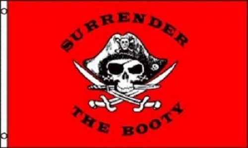 Jolly Roger Surrender The Booty Red Pirate Flag 3x 5&#039; Indoor Outdoor Banner