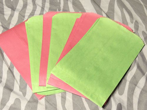 100 6x9 Hot Pink and Lime Paper Merchandise Kraft Bags,Party Favor Gift Bags New