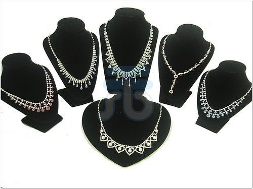 Black Velvet Necklace Jewelry Bust Display Stand Set 6