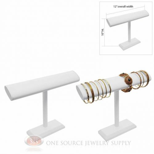 (2) 10&#034; White Leather 1 Tier T-Bar Oval Jewelry Bracelet Display Presentation