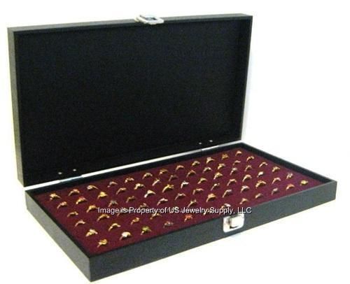 12 Wholesale Solid Top Lid Burgundy 72 Ring Display Portable Storage Boxes Cases