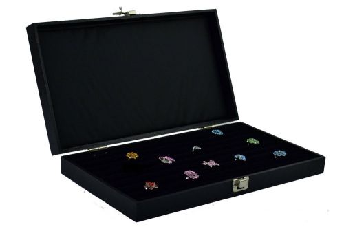 New 72 ring wood top display jewelry black organizer case for sale