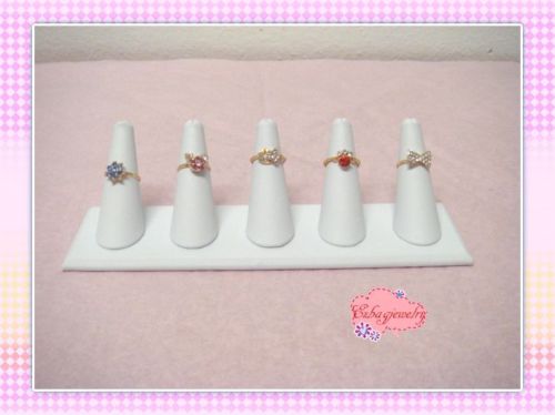 White Leatherette  5 Finger Ring Holder Showcase Display Stand Jewelry Display