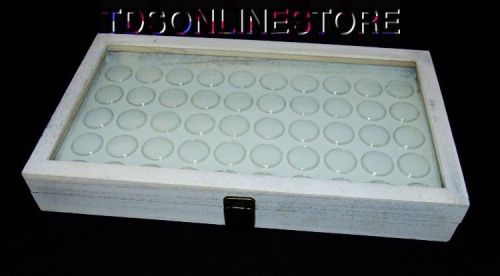 Rustic Antique White Color Glass Top Display Case With 50 Gem Jars Wht