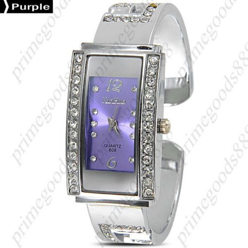 Oblong Rhinestones Alloy Bracelet Bangle Lady Ladies Wristwatch Women&#039;s Purple