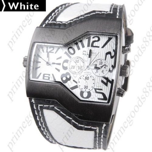 Dual Time Display Quartz Wrist Synthetic Leather Band Men&#039;s Free Shipping White