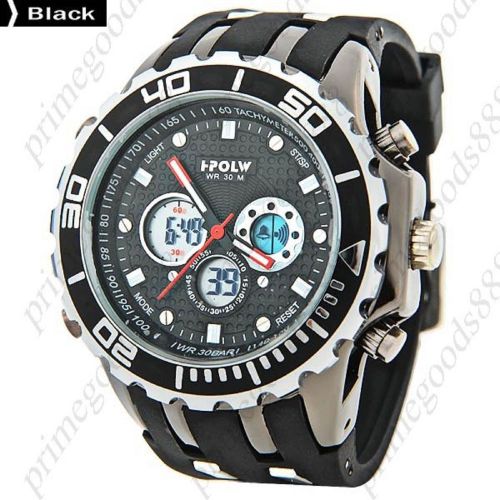 LCD Analog Digital Quartz Alarm Stopwatch Date Rubber Men&#039;s Wristwatch Black