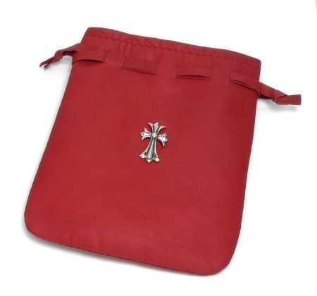Red Cow Leather (L) Sterling Silver Pin (L) Pouch Bag