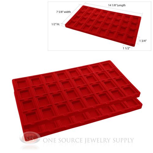 2 Red Insert Tray Liners W/ 32 Compartments Earrings Organizer Jewelry Display