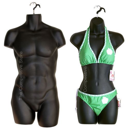 Black Female + Male Dress Hanging Mannequin Forms Set - Great For S-M Sizes