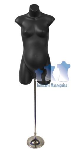 Female maternity black and tall adjustable mannequin stand with 8&#034; trumpet base for sale