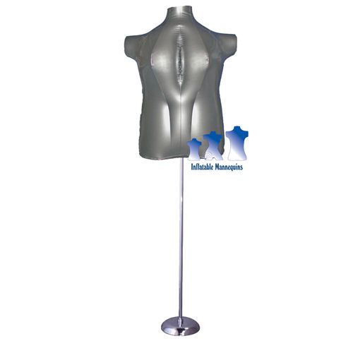 Inflatable Female Torso, Plus Size 2X, Silver and MS1 Stand