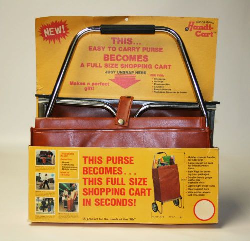 Brown Vinyl Shopping Cart Trolley Rolling Folds Tote Grocery Bag Wheels Shopper
