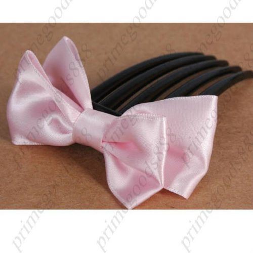 Silk Bowknot Hair Accessories Hairpin Comb Hair Device Bow Clip Light Pink