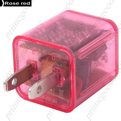 US Plug 2.1A 1A Double USB Transparent Travel Charge Charger Chargers Rose Red