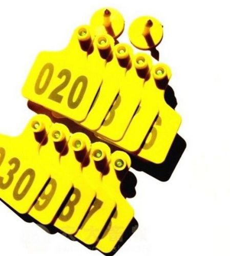 100sets New Yellow 50*40mm Sheep Goat Hog Beef Cow Ear Tag Lable With Number