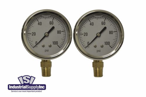 2-Pk 0-100 psi 2.5&#034; Hydraulic-Air-Water Pressure Guage