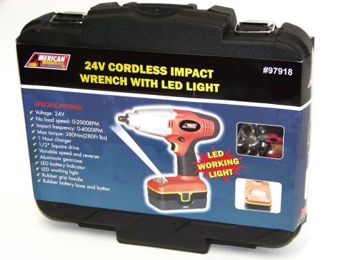 24 volt 1/2&#034; dr cordless impact wrench with led work light 2 batteries ate for sale