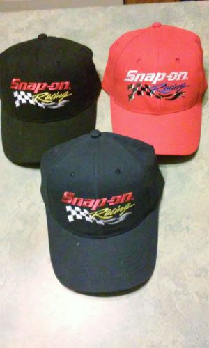 Three(3) NEW Snap-on Racing Ball Caps/Hats In Red&amp;Black&amp;Blue-2 Buckle/1 Velcro
