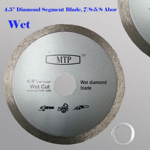 4.5&#034; wet diamond continuous rim saw blade 7/8-5/8 abor w/ 5/8 reducer for sale