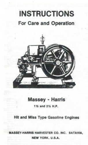 Massey-Harris 1 1/2 and 2 1/2 Hp Hit &amp; Miss Gas Engine Book Parts List