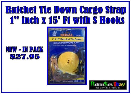 Ratchet tie down cargo strap 1&#034; inch x 15&#039; ft with s hooks for sale