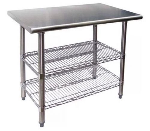Stainless steel table 24x36 with 2 adjustable 18x30 chrome wire undershelf nsf for sale
