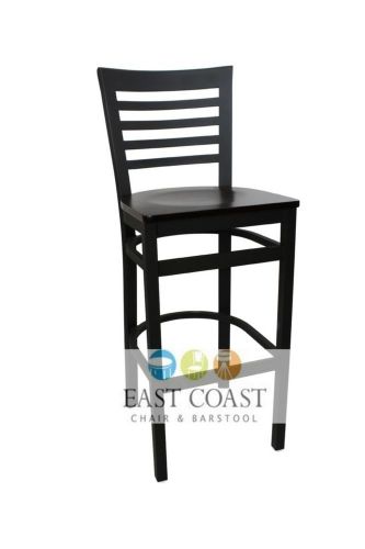 New gladiator full ladder back metal restaurant bar stool with walnut wood seat for sale