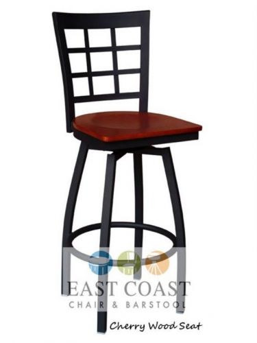 New gladiator window pane metal swivel restaurant bar stool w/ cherry wood seat for sale