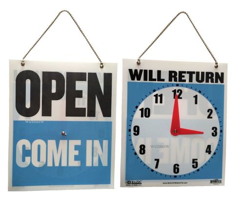 OPEN COME IN SIGN 7.5&#034; x 9&#034; Double Sided Hanging Signage WILL RETURN Clock