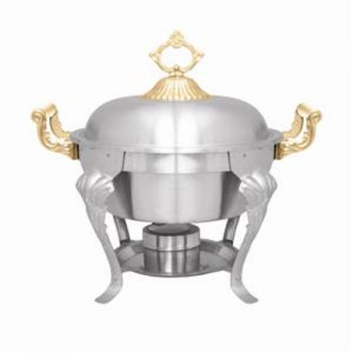 CHAFER DELUXE ROUND STAINLESS STEEL SERVES 5 QUARTS BRASS HANDLE SLRCF8633Z