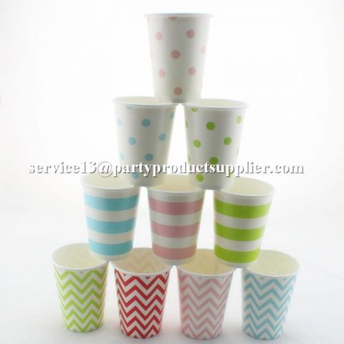 Wedding Baby Shower Party Supplies 9 OZ Chevron Striped Dot Drinking Paper Cups