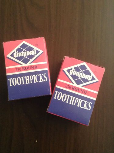 2 Boxes Diamond Brand Round Toothpicks NEW 2- 250 Count Boxes 500 Total