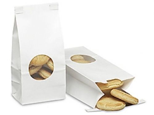 100 X White Bakery-Coffee-Cookies Window bags 3 3/8x2 1/2 x7 3/4 Tin Ties 1/2lb