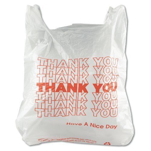 150 PCS : White Plastic Thank You Grocery Shopping T-Shirt Bags 12 &#034;x 6&#034;x21&#034;
