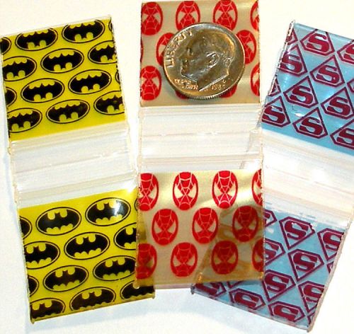 300 Mini Ziplock Bags Superhero Trio 1 x 1&#034; Apple 1010 Spider- Bat- Superman